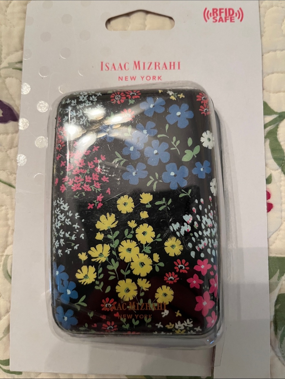 Isaac Mizrahi Black/Floral RFID Card Case - Picture 3 of 4